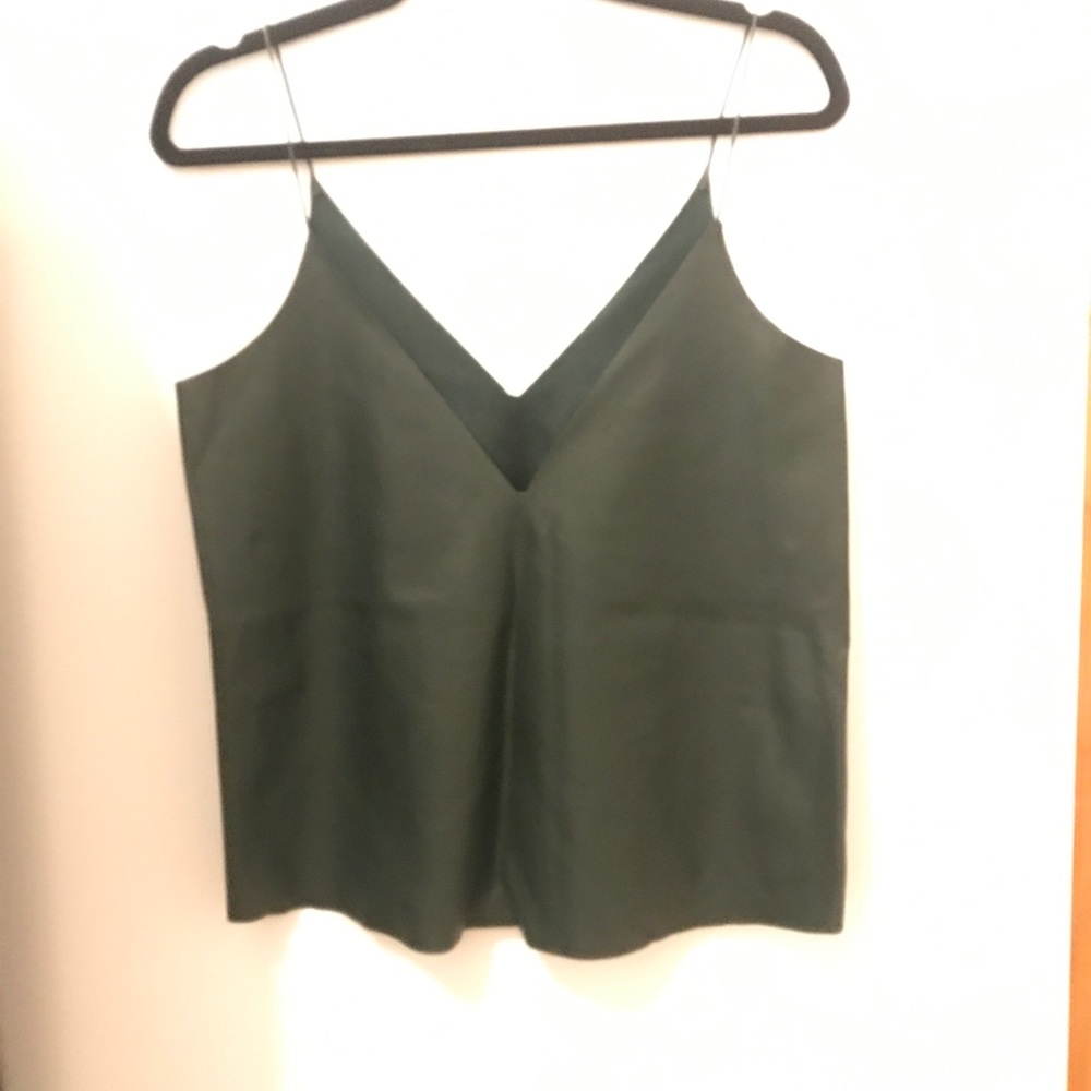 Leather v neck tank top with black cord straps
